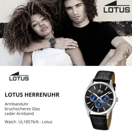 Lotus Herren-Armbanduhr Leder schwarz 18576/6 Quarz Minimalist UL18576/6