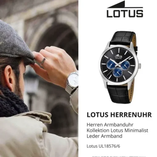 Lotus Herren-Armbanduhr Leder schwarz 18576/6 Quarz Minimalist UL18576/6