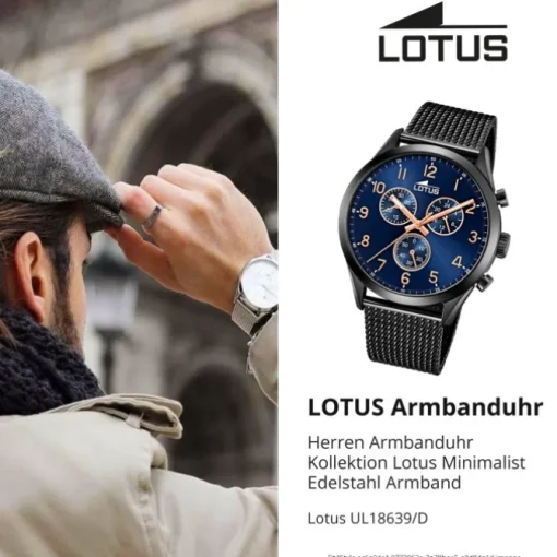 Lotus Herrenuhr Edelstahl schwarz Lotus Minimalist Armbanduhr UL18639/D