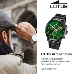 Lotus Herrenuhr Edelstahl schwarz Lotus Minimalist Armbanduhr UL18639/E