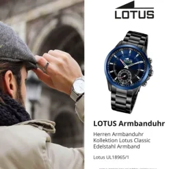 Lotus Herrenuhr Edelstahl schwarz Lotus Classic Armbanduhr UL18965/1