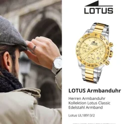 Lotus Herrenuhr Edelstahl silber gold Lotus Classic Armbanduhr UL18913/2