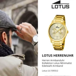 Lotus Herrenuhr Edelstahl gold Lotus Minimalist Armbanduhr UL15955/2