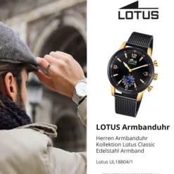 Lotus Herrenuhr Edelstahl schwarz Lotus Classic Armbanduhr UL18804/1