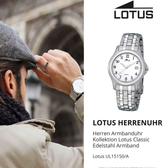 LOTUS Herrenuhr klassisch Analog Quarz Uhr Edelstahl Armband silber UL15150/A
