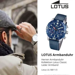Lotus Herrenuhr Leder blau Lotus Classic Armbanduhr UL18811/3