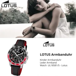 Lotus Jugend Kinderuhr Leder schwarz rot Lotus Junior Armbanduhr UL18581/5