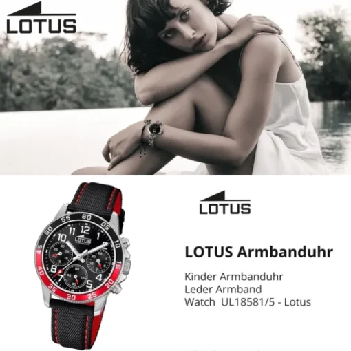 Lotus Jugend Kinderuhr Leder schwarz rot Lotus Junior Armbanduhr UL18581/5