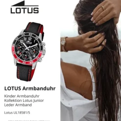 Lotus Jugend Kinderuhr Leder schwarz rot Lotus Junior Armbanduhr UL18581/5