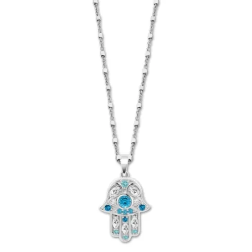 LOTUS Silver Halskette Hand der Fatima 925 Silber blau Mystic JLP1989-1-4