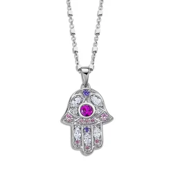 LOTUS Silver Halskette Hand der Fatima 925 Silber rosa lila Mystic JLP1989-1-1