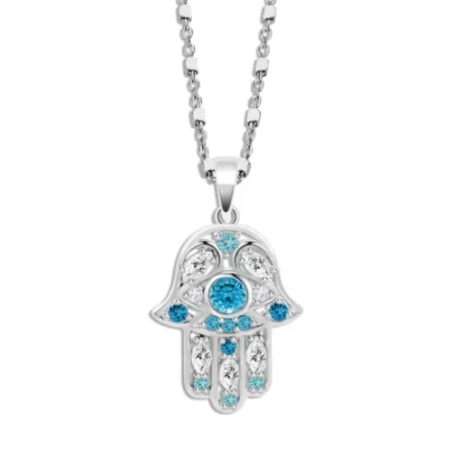 LOTUS Silver Halskette Hand der Fatima 925 Silber blau Mystic JLP1989-1-4