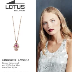 LOTUS Silver Halskette Hand der Fatima 925 Silber rosa weiß Mystic JLP1989-1-3