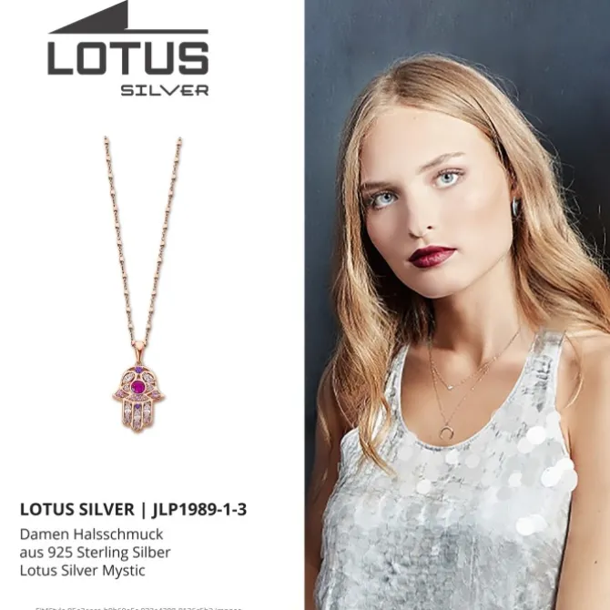 LOTUS Silver Halskette Hand der Fatima 925 Silber rosa weiß Mystic JLP1989-1-3
