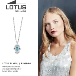 LOTUS Silver Halskette Hand der Fatima 925 Silber blau Mystic JLP1989-1-4