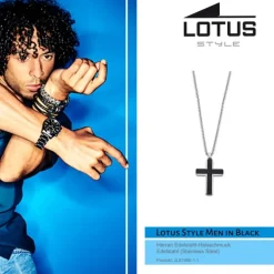 LOTUS Style Halskette LS1986-1/1 Herren Edelstahl silber schwarz JLS1986-1-1