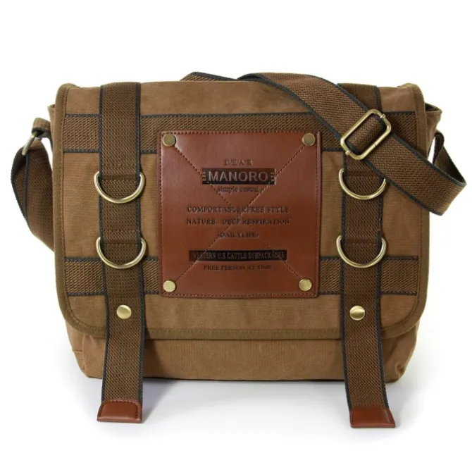 Manoro , Messenger Bag Canvas khaki, braun Crossover Tasche OTK212N