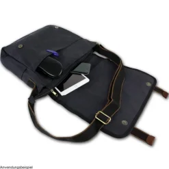 Manoro , Messenger Bag Canvas schwarz Crossover Tasche OTK212S