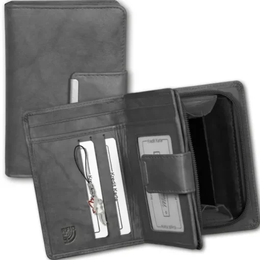 Money Maker Leder grau Brieftasche Portemonnaie RFID Schutz OPJ701K
