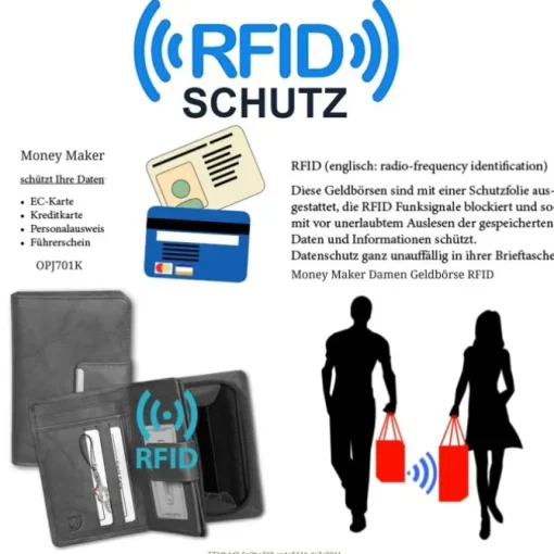 Money Maker Leder grau Brieftasche Portemonnaie RFID Schutz OPJ701K