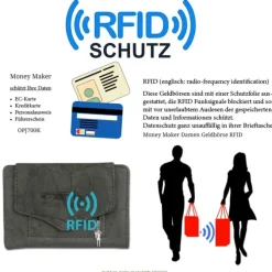Money Maker Leder grau Brieftasche Portemonnaie RFID Schutz OPJ700K