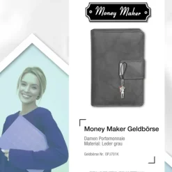 Money Maker Leder grau Brieftasche Portemonnaie RFID Schutz OPJ701K