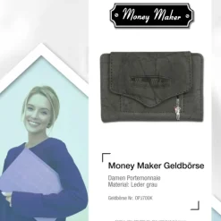 Money Maker Leder grau Brieftasche Portemonnaie RFID Schutz OPJ700K
