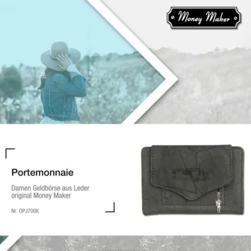 Money Maker Leder grau Brieftasche Portemonnaie RFID Schutz OPJ700K