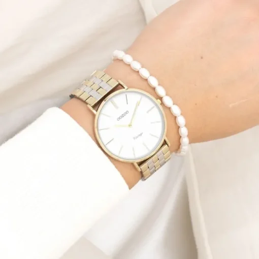 Oozoo Damen Armbanduhr OOZOO Vintage Analog Metallband silber gold UOC20402