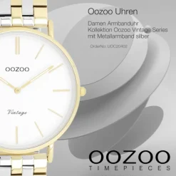 Oozoo Damen Armbanduhr OOZOO Vintage Analog Metallband silber gold UOC20402