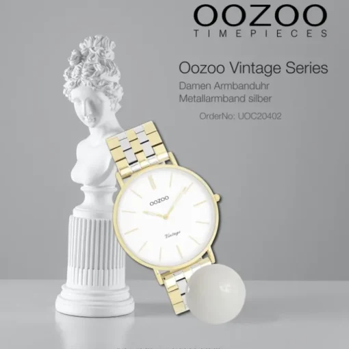 Oozoo Damen Armbanduhr OOZOO Vintage Analog Metallband silber gold UOC20402