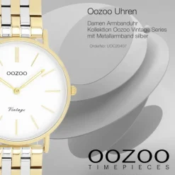 Oozoo Damen Armbanduhr OOZOO Vintage Analog Metallband silber gold UOC20407
