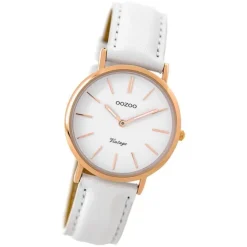 Oozoo Damen Armbanduhr rosegold Ultra Slim Quarz C9317 Lederarmband weiß UOC9317