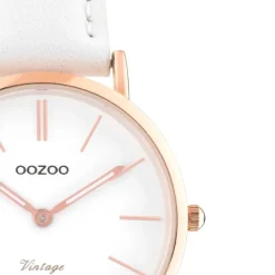 Oozoo Damen Armbanduhr rosegold Ultra Slim Quarz C9317 Lederarmband weiß UOC9317