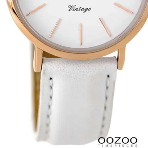 Oozoo Damen Armbanduhr rosegold Ultra Slim Quarz C9317 Lederarmband weiß UOC9317