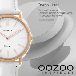 Oozoo Damen Armbanduhr rosegold Ultra Slim Quarz C9317 Lederarmband weiß UOC9317