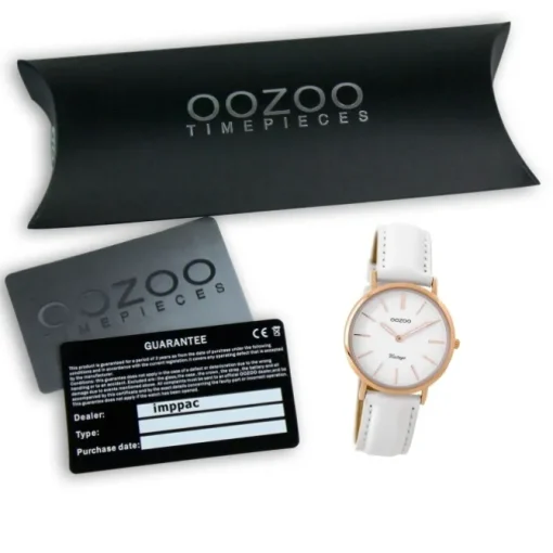 Oozoo Damen Armbanduhr rosegold Ultra Slim Quarz C9317 Lederarmband weiß UOC9317