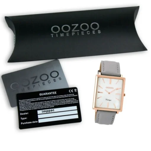 Oozoo Damen Armbanduhr rosegold Ultra Slim Quarz C8185 Lederarmband grau UOC8185