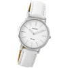 Oozoo Damen Armbanduhr silber Ultra Slim Quarz C9313 Lederarmband weiß UOC9313