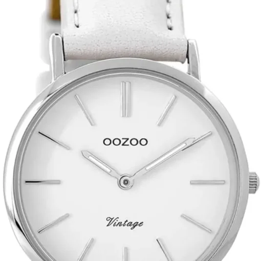 Oozoo Damen Armbanduhr silber Ultra Slim Quarz C9313 Lederarmband weiß UOC9313
