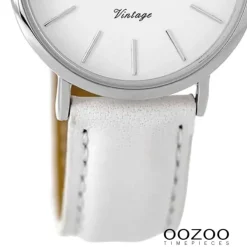 Oozoo Damen Armbanduhr silber Ultra Slim Quarz C9313 Lederarmband weiß UOC9313