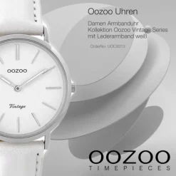 Oozoo Damen Armbanduhr silber Ultra Slim Quarz C9313 Lederarmband weiß UOC9313