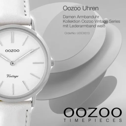 Oozoo Damen Armbanduhr silber Ultra Slim Quarz C9313 Lederarmband weiß UOC9313