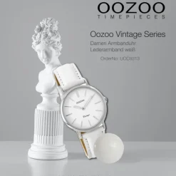 Oozoo Damen Armbanduhr silber Ultra Slim Quarz C9313 Lederarmband weiß UOC9313