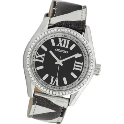 Oozoo Damen Armbanduhr Timepieces Analog Leder schwarz weiß UOC10268