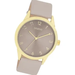 Oozoo Damen Armbanduhr Timepieces Analog Leder hellgrau taupe UOC11328