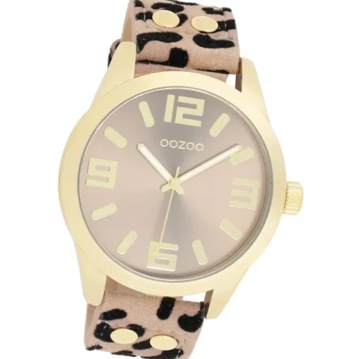 Oozoo Damen Armbanduhr Timepieces Analog Lederband beige schwarz UOC1097A