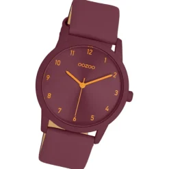 Oozoo Damen Armbanduhr Timepieces Analog Lederband lila bordeauxrot UOC11455