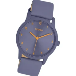 Oozoo Damen Armbanduhr Timepieces Analog Lederband dunkelgrau graublau UOC11456