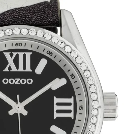 Oozoo Damen Armbanduhr Timepieces Analog Leder schwarz weiß UOC10268